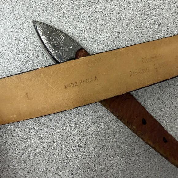 Tulliani Leather Belt Large Glazed Anline Steerhide Silver Buckle Embossed USA - Picture 9 of 10